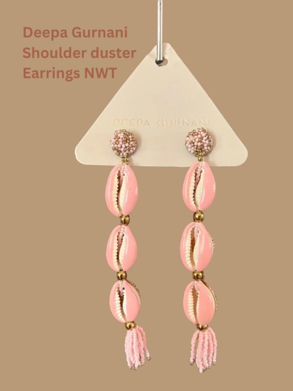 NWT Deepa Gurnani Anise Bead & Shell Linear Drop Earrings